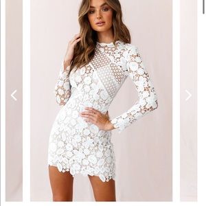 Selfie Leslie Reinhart Floral Asymmetrical Mesh Dress White